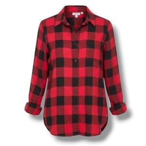 SO Juniors red black plaid long sleeve button-down cozy flannel - medium